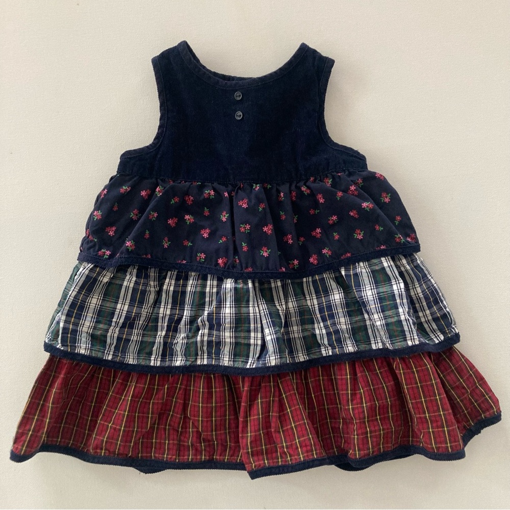 Gap Baby Girl 6-12 Months Holiday Christmas Floral Plaid Jumper Dress